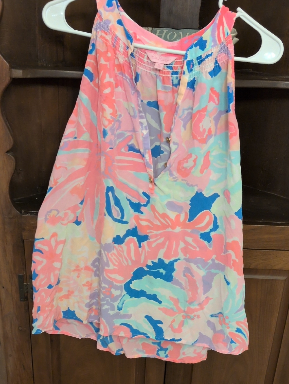 Lilly Pulitzer Coral Pink Multi Floral Silk Sleeveled Swing Top XL